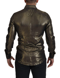 Thumbnail for Elegant Gold Slim Fit Shirt with Crown Embroidery