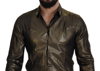 Thumbnail for Elegant Gold Slim Fit Shirt with Crown Embroidery