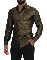 Thumbnail for Elegant Gold Slim Fit Shirt with Crown Embroidery