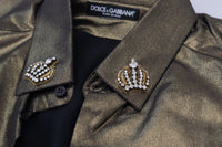 Thumbnail for Elegant Gold Slim Fit Shirt with Crown Embroidery