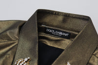 Thumbnail for Elegant Gold Slim Fit Shirt with Crown Embroidery