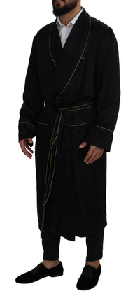 Thumbnail for Elegant Black Silk Long Robe Coat