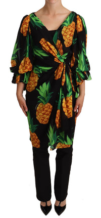 Thumbnail for Vibrant Pineapple Draped Wrap Dress