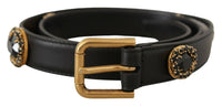 Thumbnail for Elegant Black Leather Logo Belt