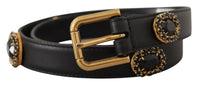 Thumbnail for Elegant Black Leather Logo Belt