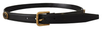 Thumbnail for Elegant Black Leather Logo Belt