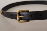 Thumbnail for Elegant Black Leather Logo Belt