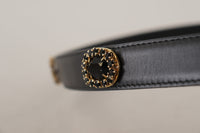 Thumbnail for Elegant Black Leather Logo Belt