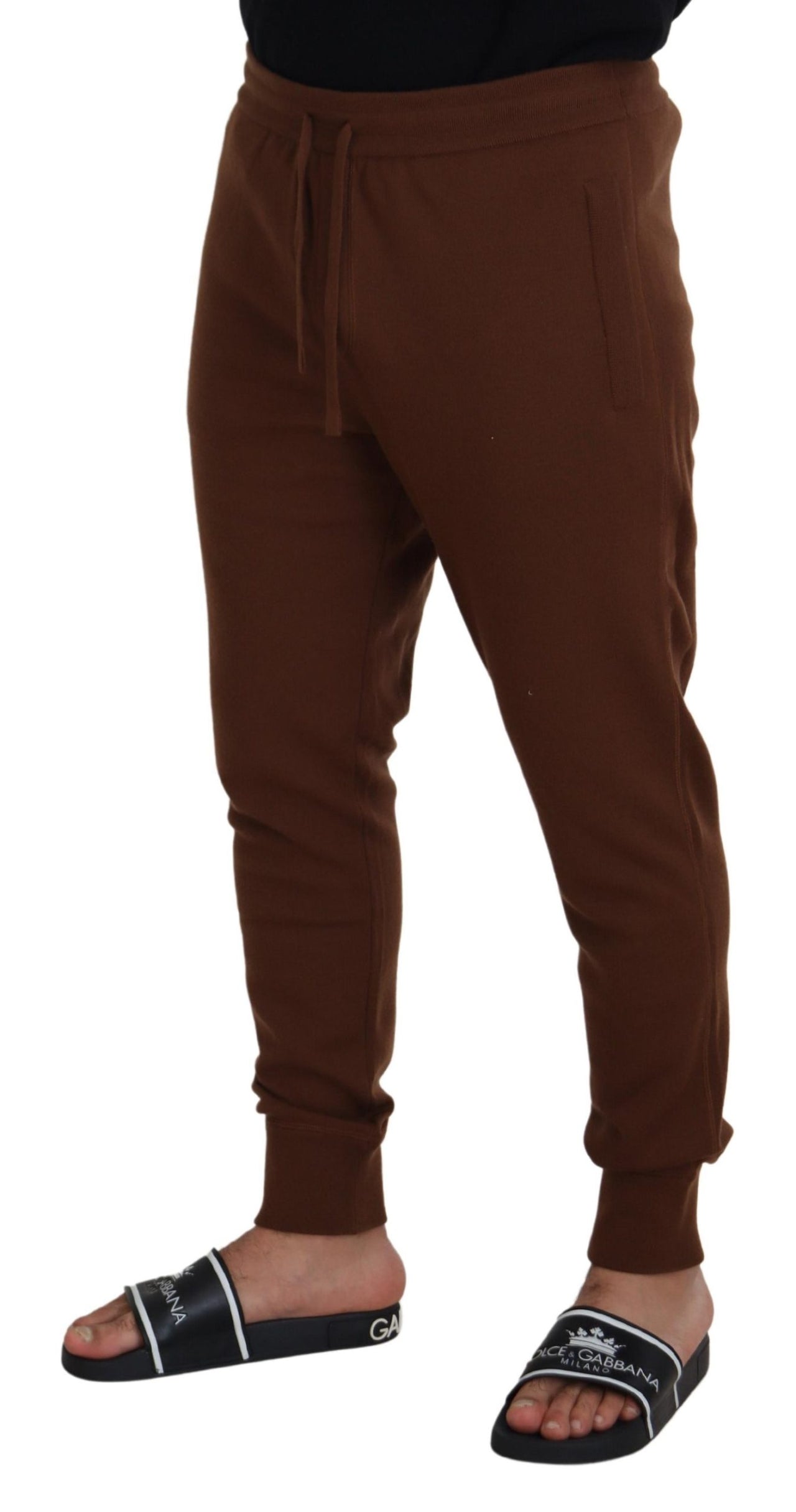 Brown Cashmere Men Drawstring Jogger Pants