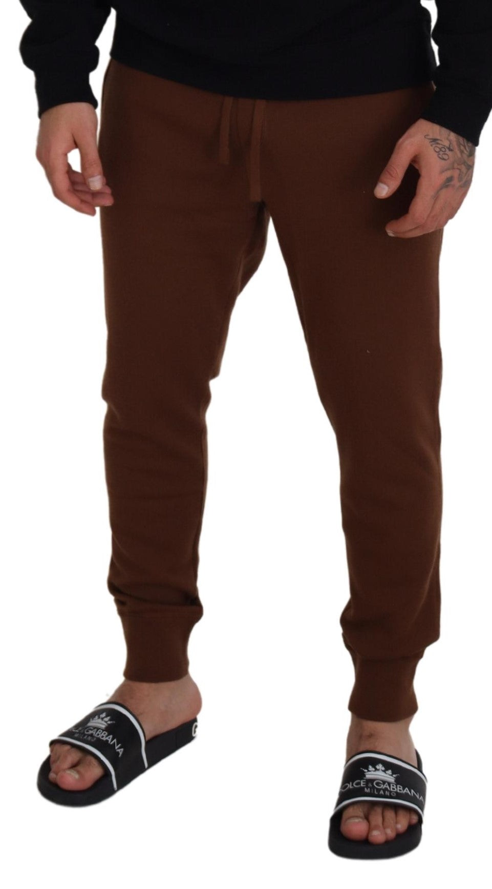 Brown Cashmere Men Drawstring Jogger Pants