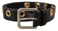 Thumbnail for Chic Black Leather Belt with Engraved Buckle