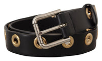 Thumbnail for Chic Black Leather Belt with Engraved Buckle