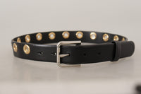 Thumbnail for Chic Black Leather Belt with Engraved Buckle