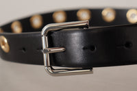 Thumbnail for Chic Black Leather Belt with Engraved Buckle