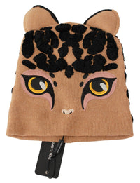 Thumbnail for Brown Cats Eye Embroidered Beanie Cashmere Hat