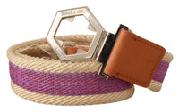 Thumbnail for Multicolor Leather Silver Hexagon Logo Buckle Belt