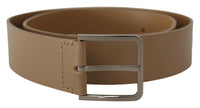 Thumbnail for Beige Leather Statement Belt with Silver Buckle