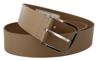 Thumbnail for Beige Leather Statement Belt with Silver Buckle