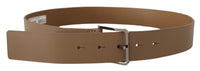 Thumbnail for Beige Leather Statement Belt with Silver Buckle