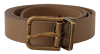 Thumbnail for Elegant Brown Leather Belt with Brass Tone Buckle