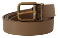 Thumbnail for Elegant Brown Leather Belt with Brass Tone Buckle