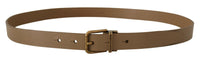 Thumbnail for Elegant Brown Leather Belt with Brass Tone Buckle