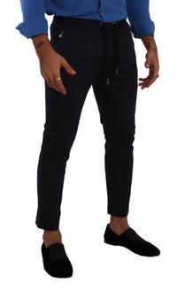 Thumbnail for Elegant Dark Blue Skinny Jogging Pants