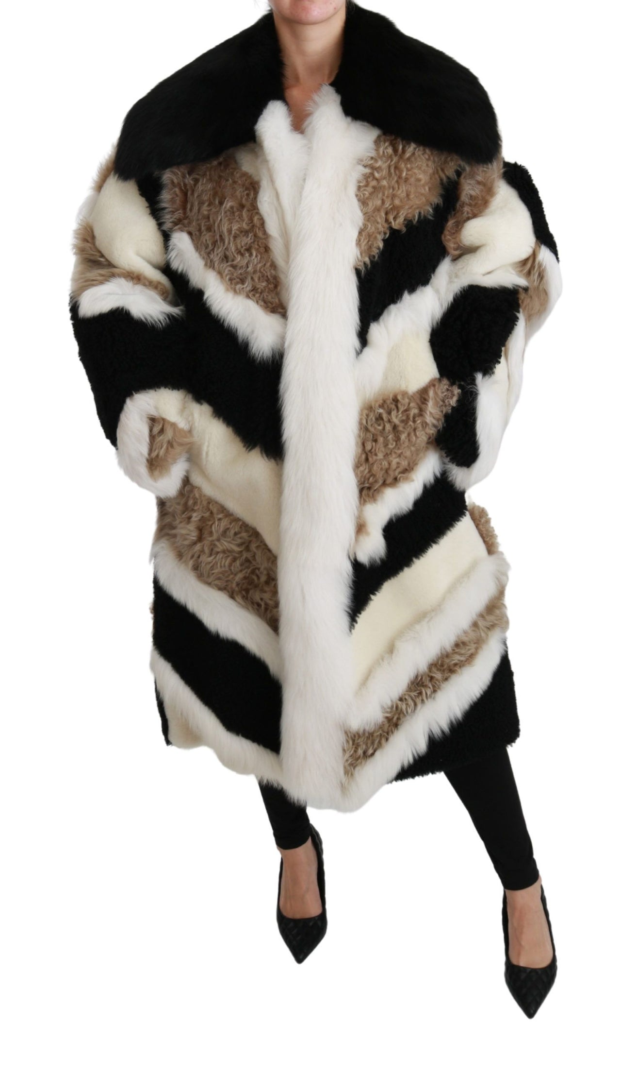 Elegant Multicolor Shearling Cape Coat