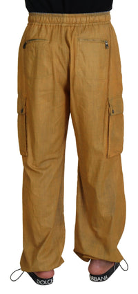 Thumbnail for Brown Linen Drawstring Cargo Pants