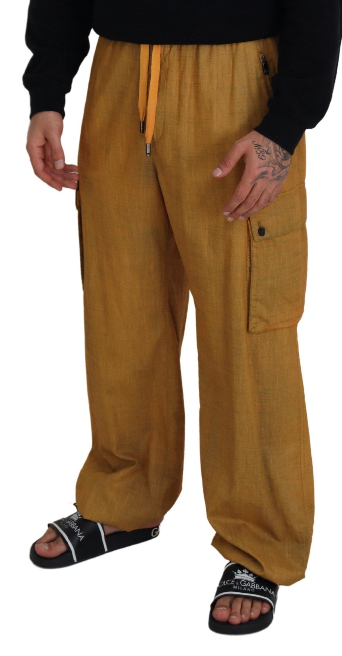 Brown Linen Drawstring Cargo Pants