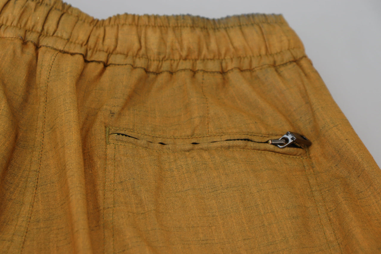 Brown Linen Drawstring Cargo Pants