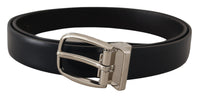 Thumbnail for Elegant Black Leather Belt with Silver Buckle