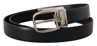 Thumbnail for Elegant Black Leather Belt with Silver Buckle