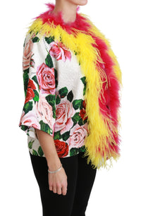 Thumbnail for Elegant Floral Cape Jacket with Fur Details