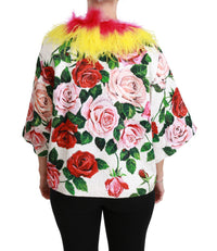 Thumbnail for Elegant Floral Cape Jacket with Fur Details