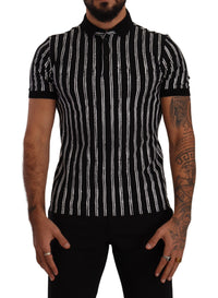 Thumbnail for Black White Striped Polo Short Sleeve  T-shirt