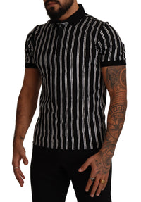 Thumbnail for Black White Striped Polo Short Sleeve  T-shirt