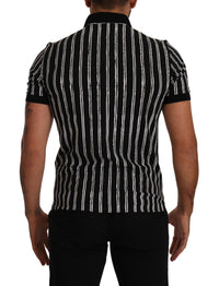 Thumbnail for Black White Striped Polo Short Sleeve  T-shirt