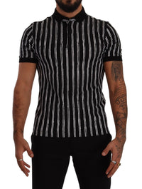 Thumbnail for Black White Striped Polo Short Sleeve  T-shirt