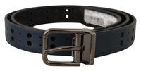 Thumbnail for Elegant Blue Leather Belt with Metal Buckle