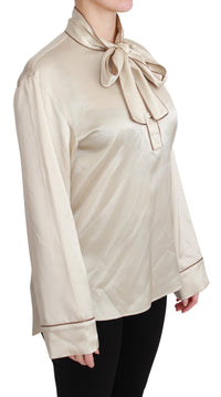 Thumbnail for Elegant Beige Silk Satin Blouse with QUEEN Embroidery