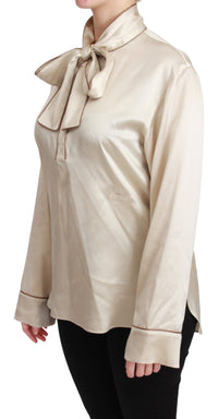 Thumbnail for Elegant Beige Silk Satin Blouse with QUEEN Embroidery