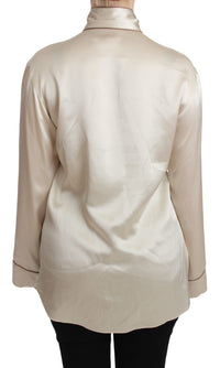 Thumbnail for Elegant Beige Silk Satin Blouse with QUEEN Embroidery