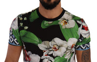 Thumbnail for Black Floral Print Crewneck T-shirt