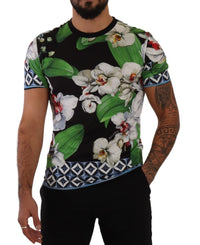 Thumbnail for Black Floral Print Crewneck T-shirt