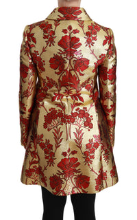 Thumbnail for Elegant Gold Floral Brocade Trench Coat