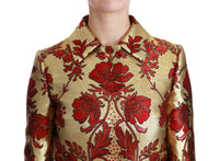 Thumbnail for Elegant Gold Floral Brocade Trench Coat