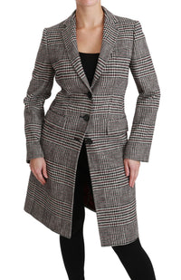 Thumbnail for Elegant Multicolor Checked Knee-Length Jacket Coat