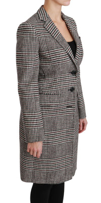 Thumbnail for Elegant Multicolor Checked Knee-Length Jacket Coat