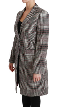 Thumbnail for Elegant Multicolor Checked Knee-Length Jacket Coat